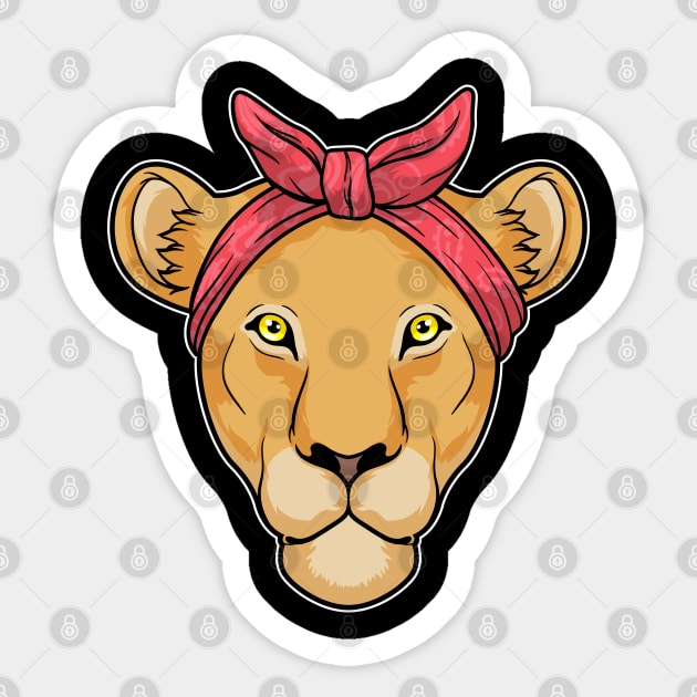 Lioness with Ribbon red Sticker by Markus Schnabel